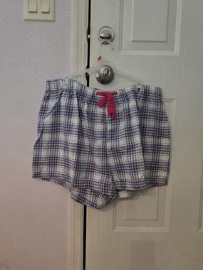 NWT- Ashford & Brooks 2XL Womens Plaid Cotton Sleep Shorts with Pink Drawstring